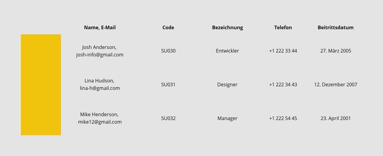 Tabelle mit Farbreihe Website Builder-Vorlagen