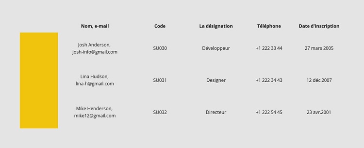 Table avec rangée de couleurs Modèles de constructeur de sites Web