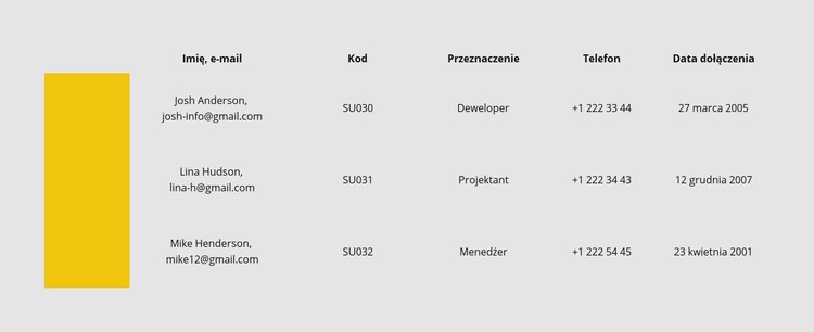 Stół z rzędem kolorów Szablon CSS