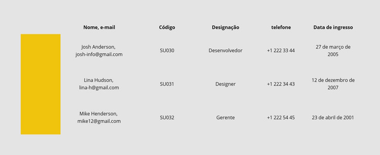 Mesa com linha colorida Modelo HTML