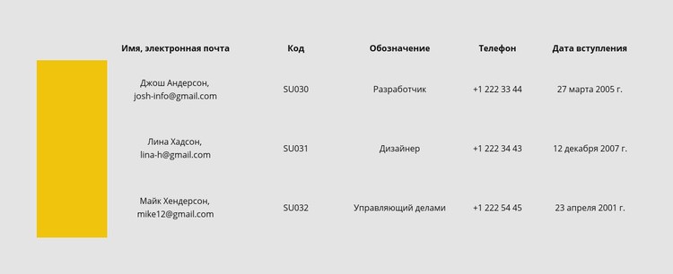 Таблица с цветной строкой Мокап веб-сайта