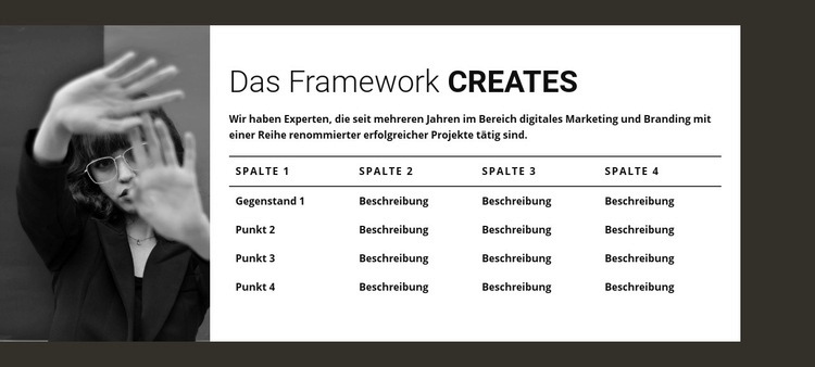 Tabelle mit Bild Eine Seitenvorlage