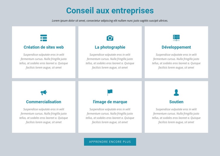 Conseil aux entreprises Page de destination