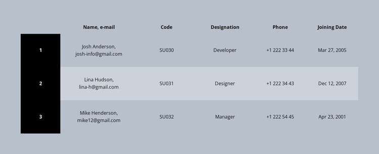 Color business table Html Website Builder
