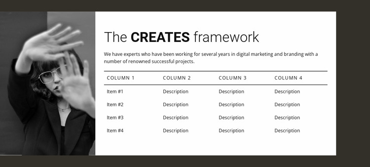 Table with image Html Website Builder