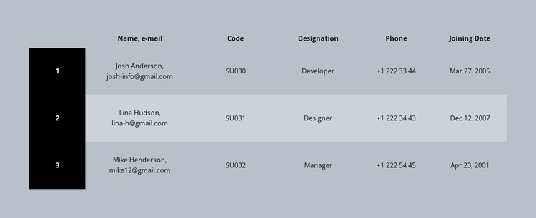 Color business table Joomla Page Builder