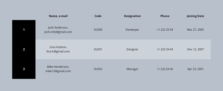 Color business table Website Builder Software