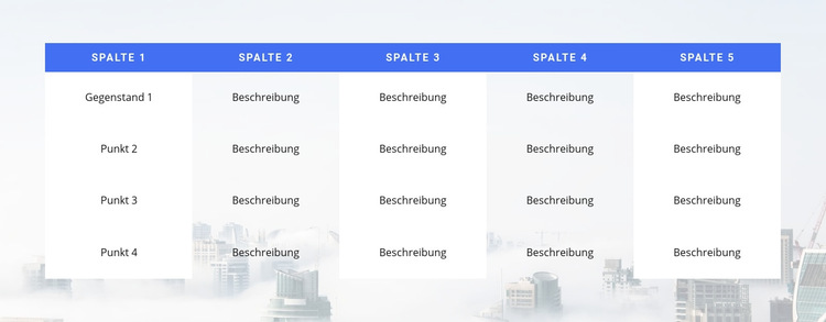 Tabelle auf dem Bild Website-Vorlage