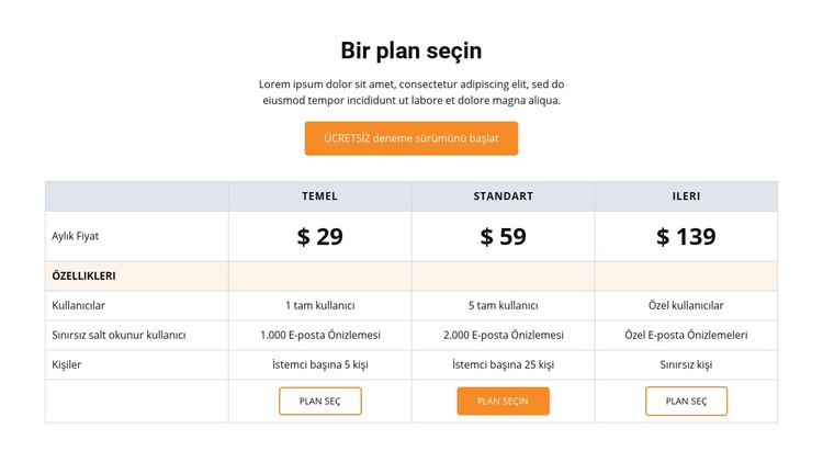 Bir Plan Seçin CSS Şablonu