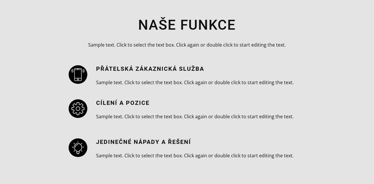 Seznam funkcí Šablona CSS