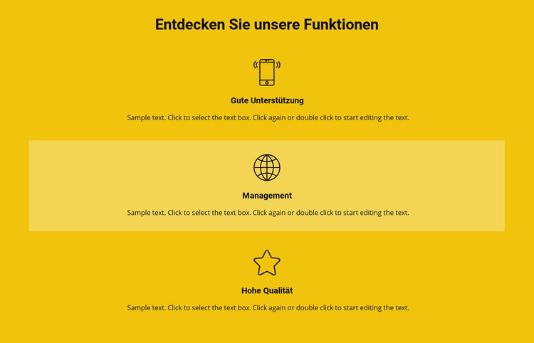 Funktionsliste Website-Vorlage