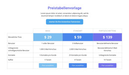 Preistabellenvorlage – Vorlage Für Website-Builder