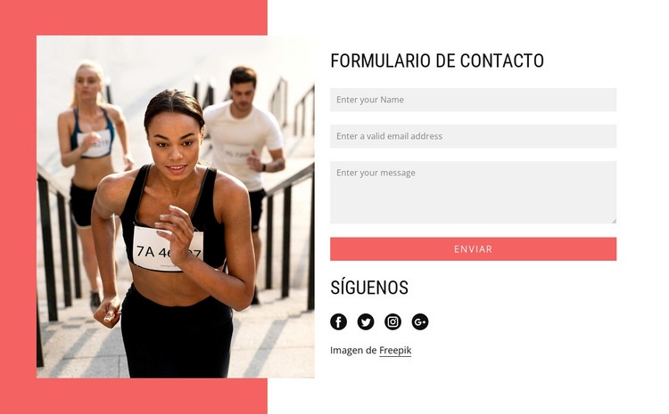 Formulario de contacto del club de running Maqueta de sitio web