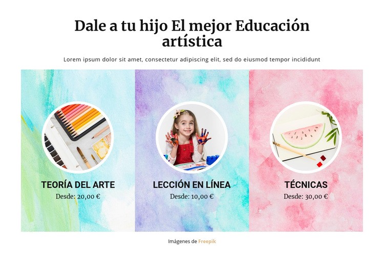 Escuela de Arte Maqueta de sitio web