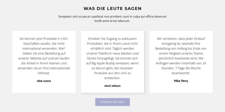 Drei Textfelder mit Schatten Website Builder-Vorlagen