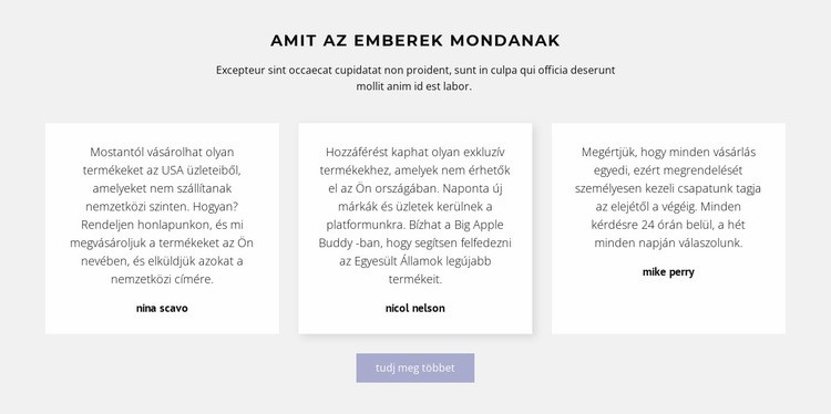 Három szövegdoboz árnyékkal HTML Sablon