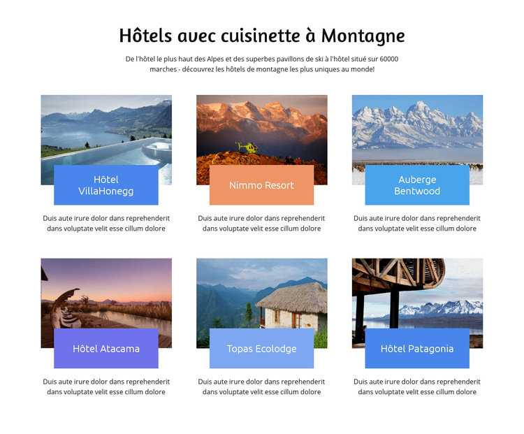 Des hôtels de montagne uniques Modèle de site Web