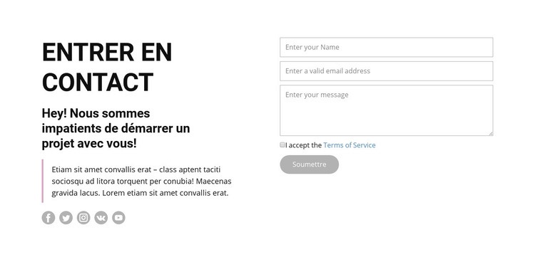 Contactez-nous et suivez-nous Modèle d'une page