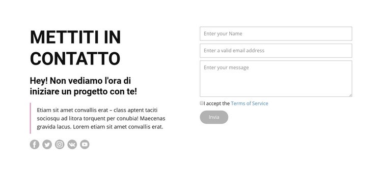 Contattaci e seguici Un modello di pagina