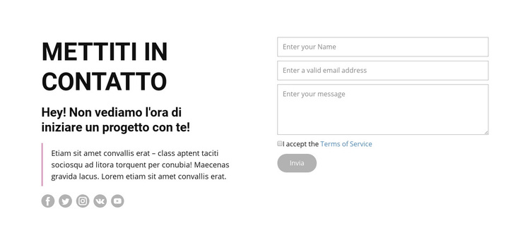 Contattaci e seguici Tema WordPress