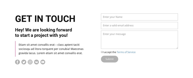 Get in touch and follow us One Page Template