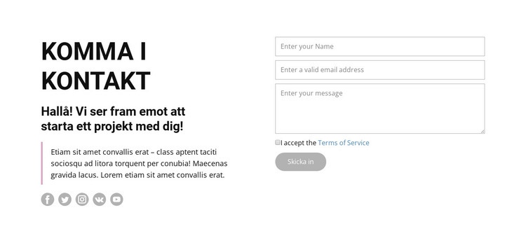 Hör av dig och följ oss HTML-mall