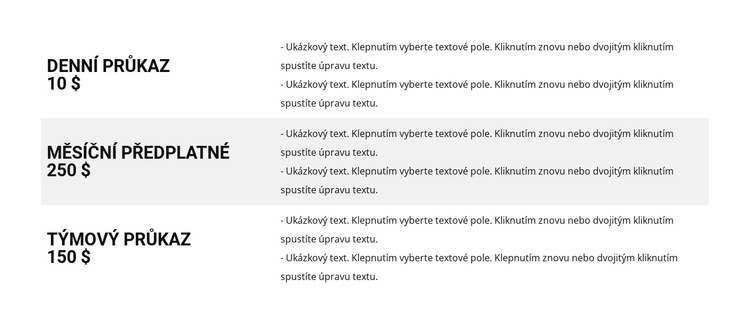 Ceník Šablona webové stránky