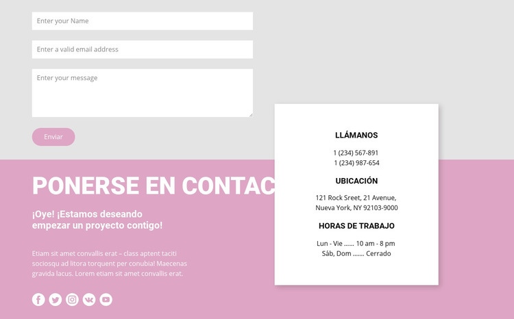 Nuestros contactos y formulario de contacto Creador de sitios web HTML