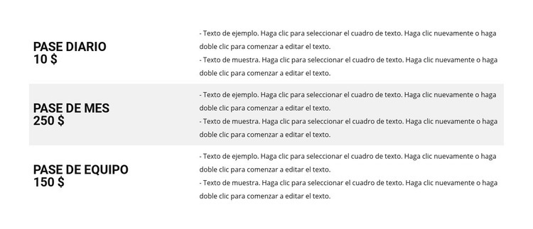 Lista de precios Plantillas de creación de sitios web