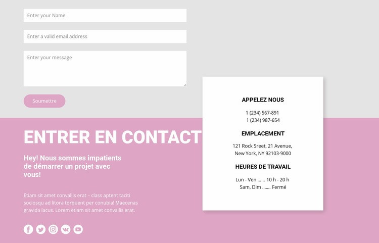 Nos contacts et formulaire de contact Conception de site Web