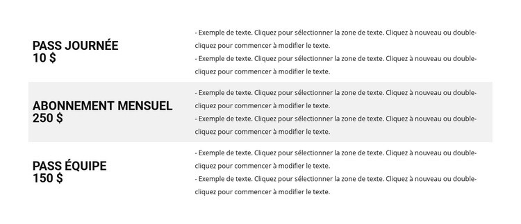 Liste de prix Conception de site Web