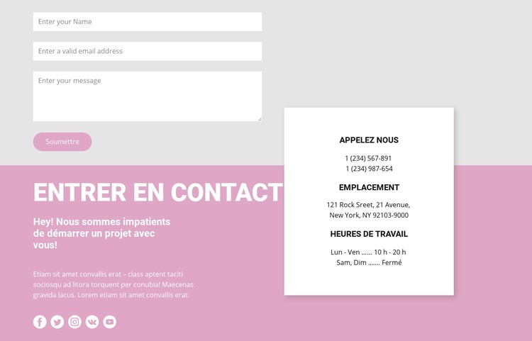 Nos contacts et formulaire de contact Modèle CSS
