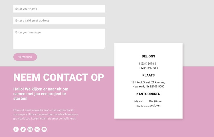 Onze contacten en contactformulier CSS-sjabloon