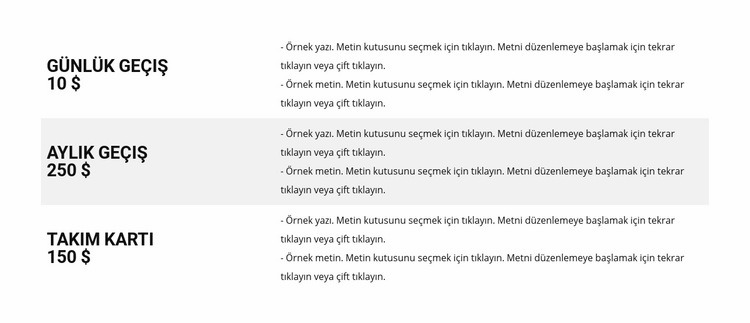 Fiyat listesi Web Sitesi Oluşturucu Şablonları
