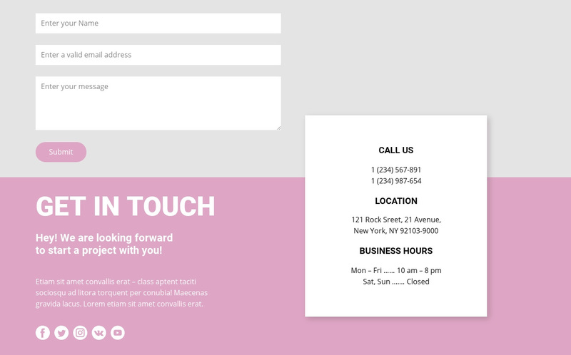 Our contacts and contact form Web Page Design