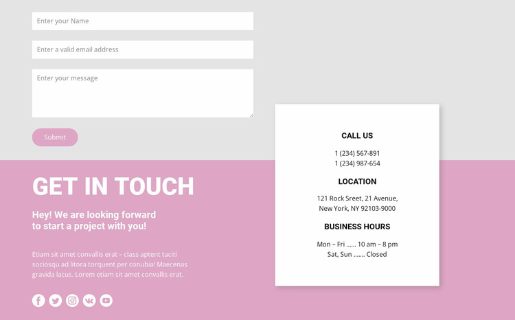 Our contacts and contact form Website Mockup