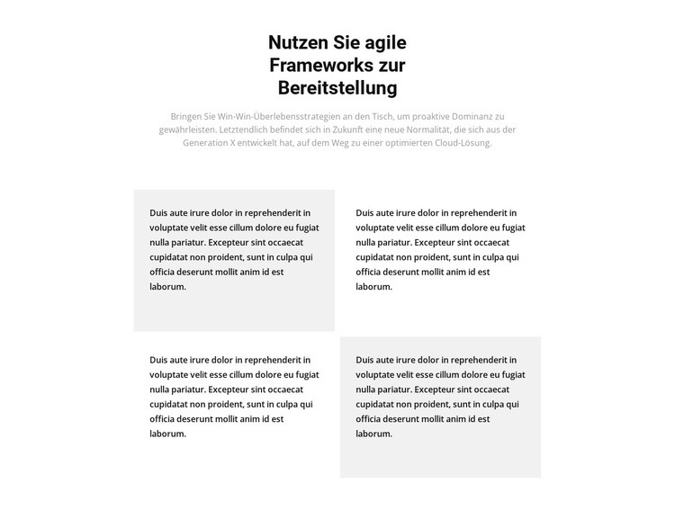 Vier Textblöcke und ein Titel HTML5-Vorlage