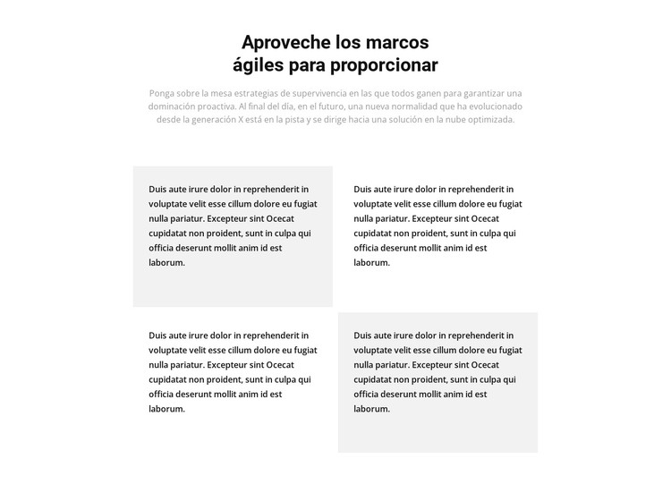 Cuatro bloques de texto y un título. Plantilla CSS