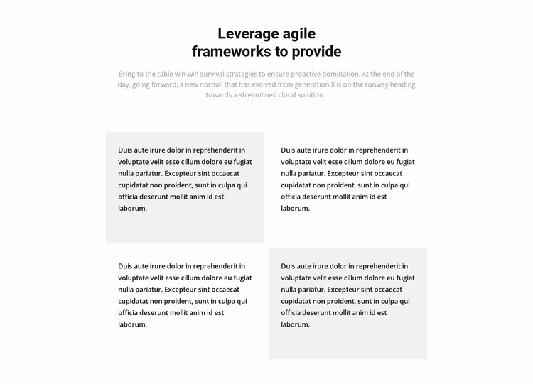 Fyra textblock och en titel Html webbplatsbyggare