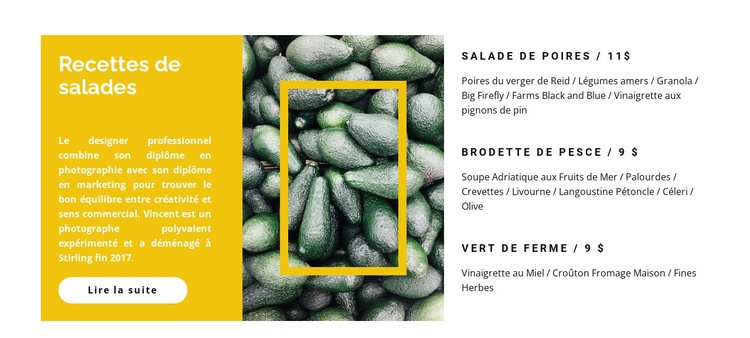 Recettes de salade de légumes Maquette de site Web