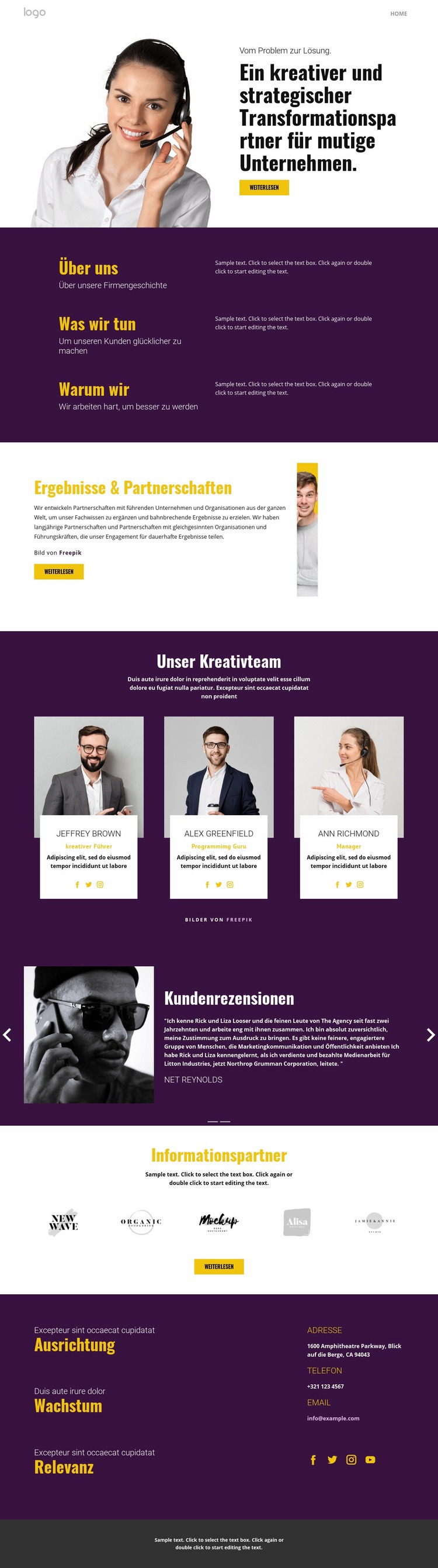 Kreative Strategie im Geschäft HTML Website Builder