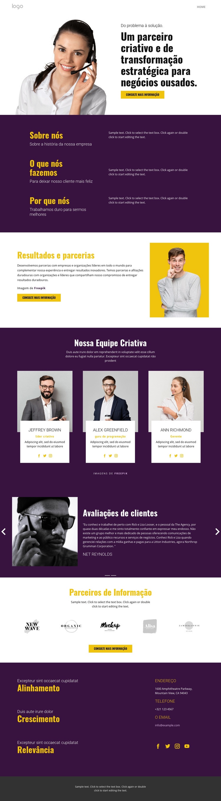 Estratégia criativa nos negócios Landing Page