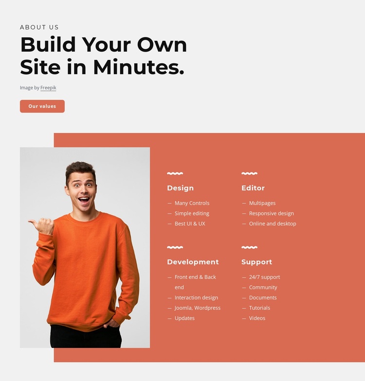 Build your own site in minutes Homepage Design