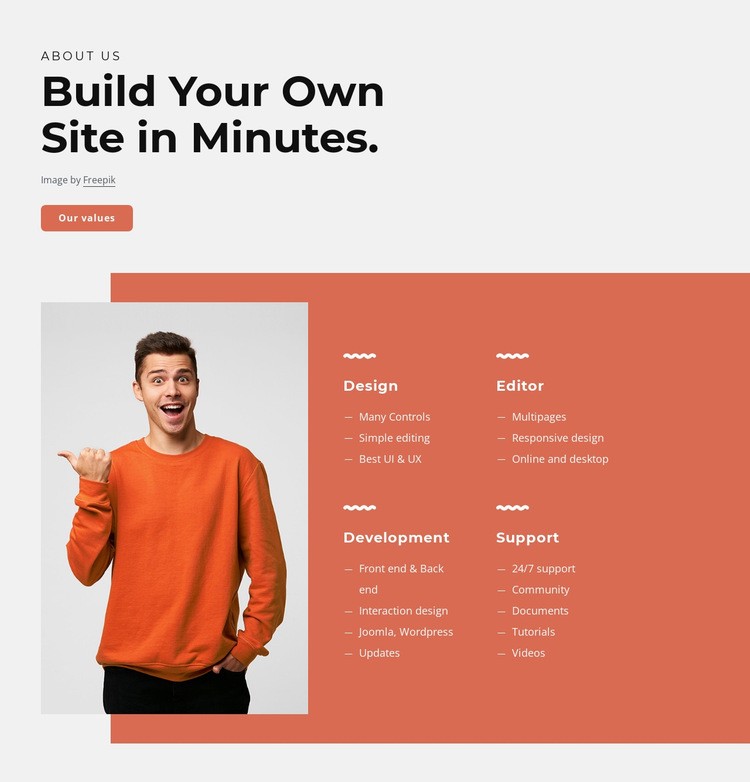 Bygg din egen webbplats på några minuter Html webbplatsbyggare