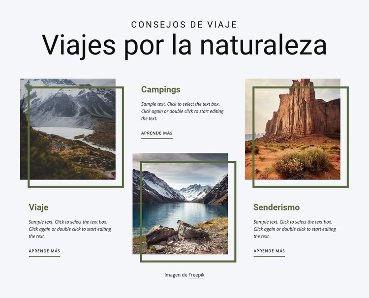 Empresa de turismo orientado a la naturaleza Maqueta de sitio web