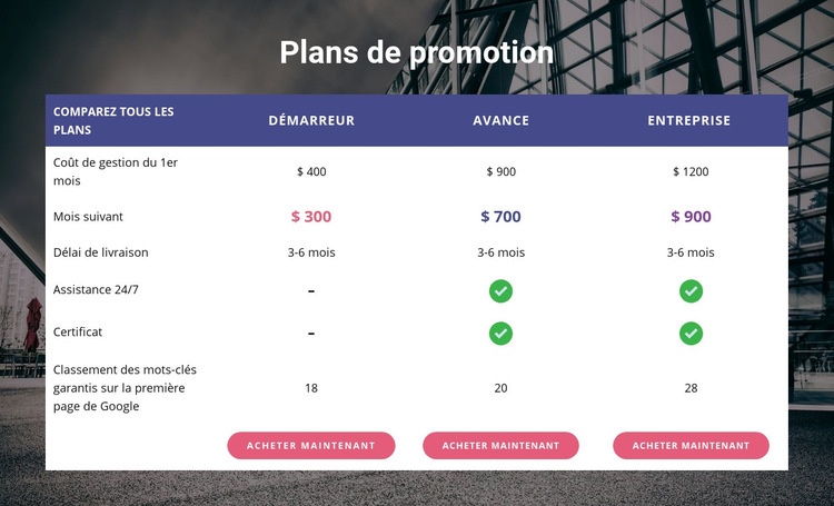 Notre plan de promotion Modèle HTML5