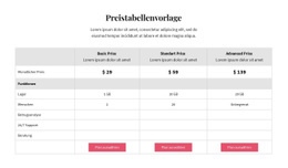 Preispläne – PSD-Website-Mockup