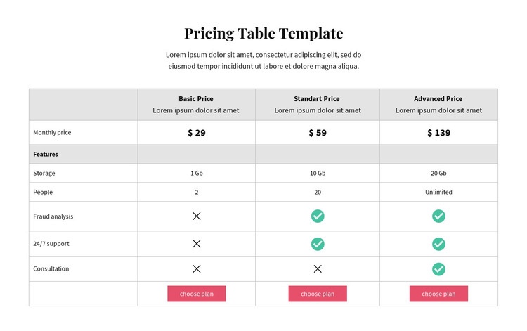 Pricing plans Elementor Template Alternative