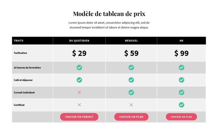 Table de picage Conception de site Web