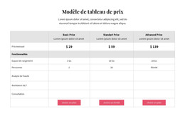 Plans Tarifaires – Téléchargement Du Modèle HTML